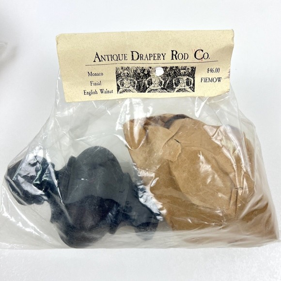 Antique Drapery Rod Co. Monaco Finials English Walnut Pair FIEMOW New/Old Stock - Picture 3 of 8